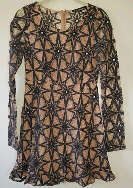 For Love & Lemons Womens Stars Lace Mini Dress Black Latte XS Back Zip NWT